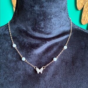 NEW Butterfly necklace with crystals and faux pearls in goldtone present gift